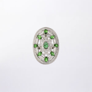 Anillo ovalado circonitas con piedras verde esmeralda - Imagen 1