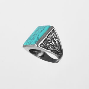 Anillo Labrado con piedra turquesa rectangular - Imagen 1