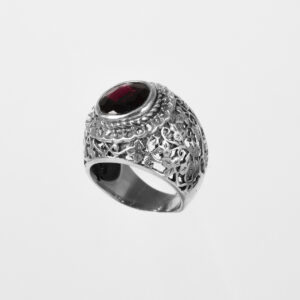 Anillo Sello piedra circular granate - Imagen 2