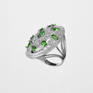 Anillo ovalado circonitas con piedras verde esmeralda - Imagen 2