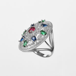 Anillo ovalado circonitas con piedras verde esmeralda y rosa - Imagen 2